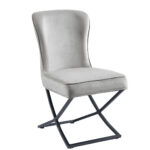 Lot 4 Chaises Salle à Manger Gabrielle Velours Gris Capitonné Pieds Métal Noir
