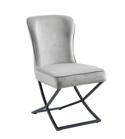 Lot 4 Chaises Salle à Manger Gabrielle Velours Gris Capitonné Pieds Métal Noir