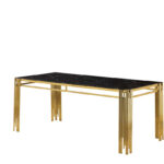 Table à Manger Rectangulaire Flute Marbré Noir Pieds Dorés 180x90x75 cm