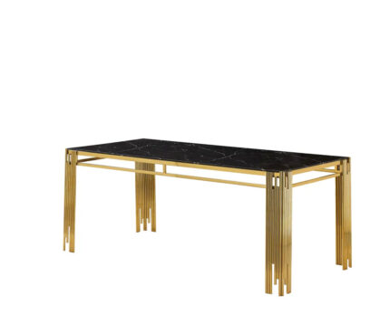 Table à Manger Rectangulaire Flute Marbré Noir Pieds Dorés 180x90x75 cm