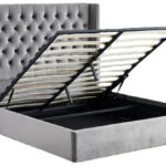 Lit Coffre Clouté Velours Gris 160x200 cm