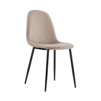 Lot 4 Chaises Salle à Manger Scandinave Alvéole Velours Taupe Pieds Métal Noir