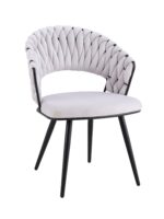 Lot de 2 Chaises Salle à Manger Velours Gris Dossier Tressé Métal Noir