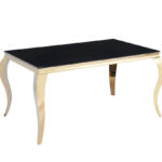 Table à Manger Baroque Verre Noir Pieds Dorés 180x90 cm