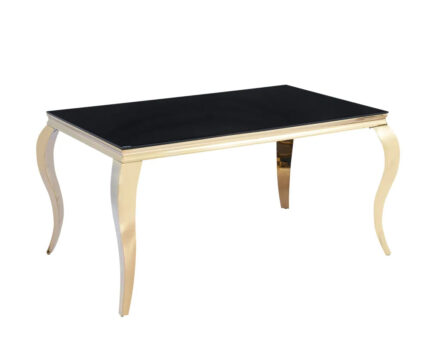 Table à Manger Baroque Verre Noir Pieds Dorés 180x90 cm