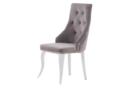 Lot de 4 Chaises LION Capitonnées et Cloutées Chrome Velours - Moka