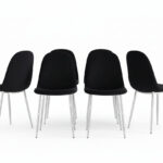 Lot de 6 Chaises Scandinaves Velours Noir Pieds Chromés 44x50x87 cm