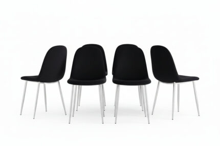 Lot de 6 Chaises Scandinaves Velours Noir Pieds Chromés 44x50x87 cm