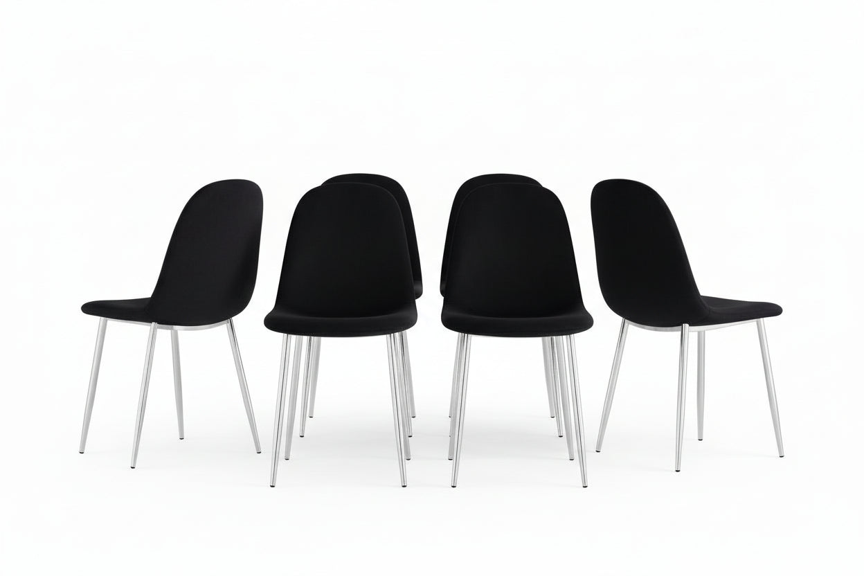0 4454.jpg Lot de 6 Chaises Scandinaves Velours Noir Pieds Chromés 44x50x87 cm