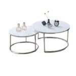 Lot de 2 Tables Basses Gigognes ARTO Inox Plateau Verre Blanc