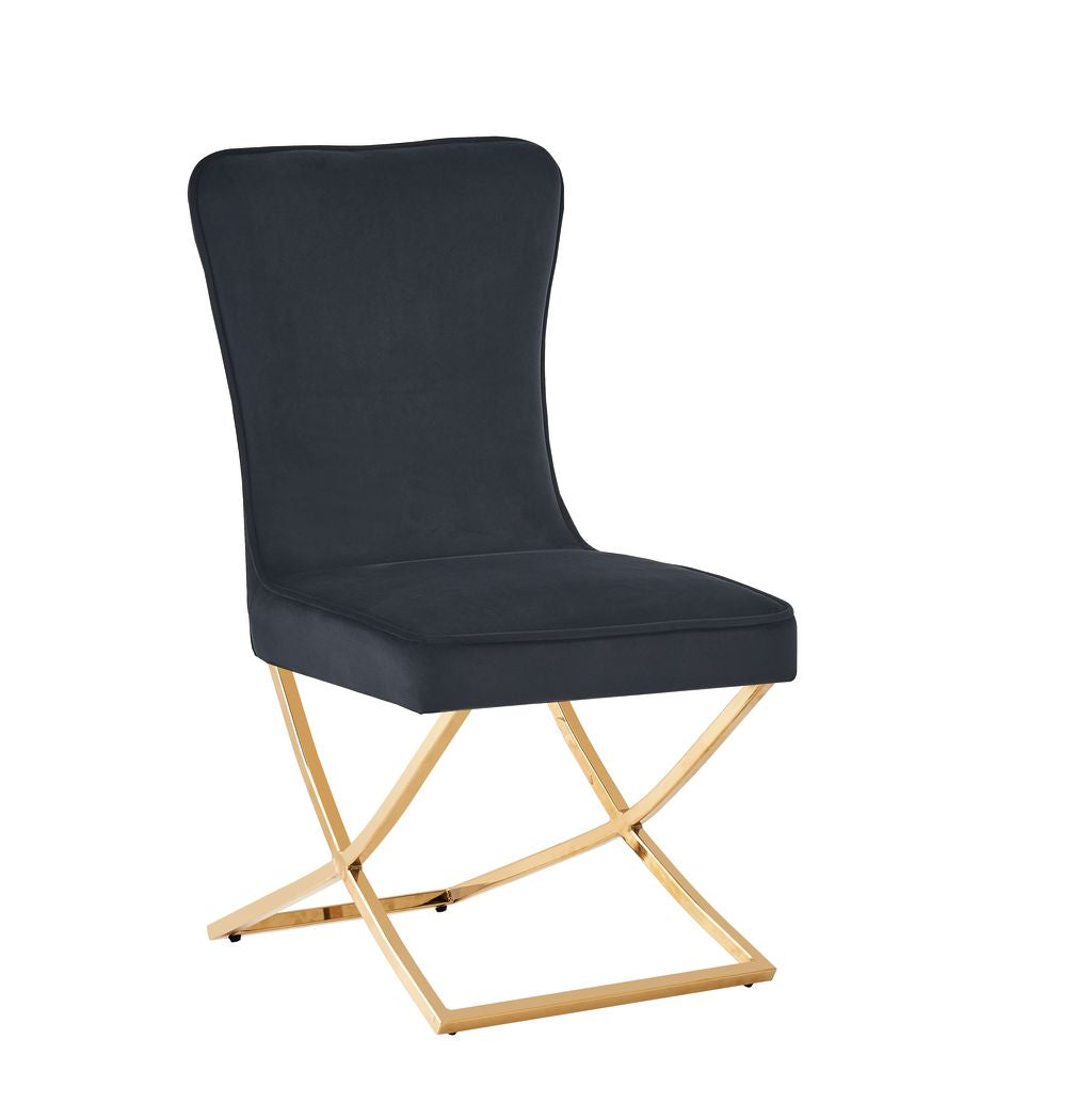 0 4462.jpg Lot 4 Chaises Salle à Manger Gabrielle Velours Noir Capitonné Pieds Gold