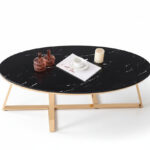 Table Basse Ovale Gamma Granite Marbre Noir Pieds Dorés 120x60x45 cm