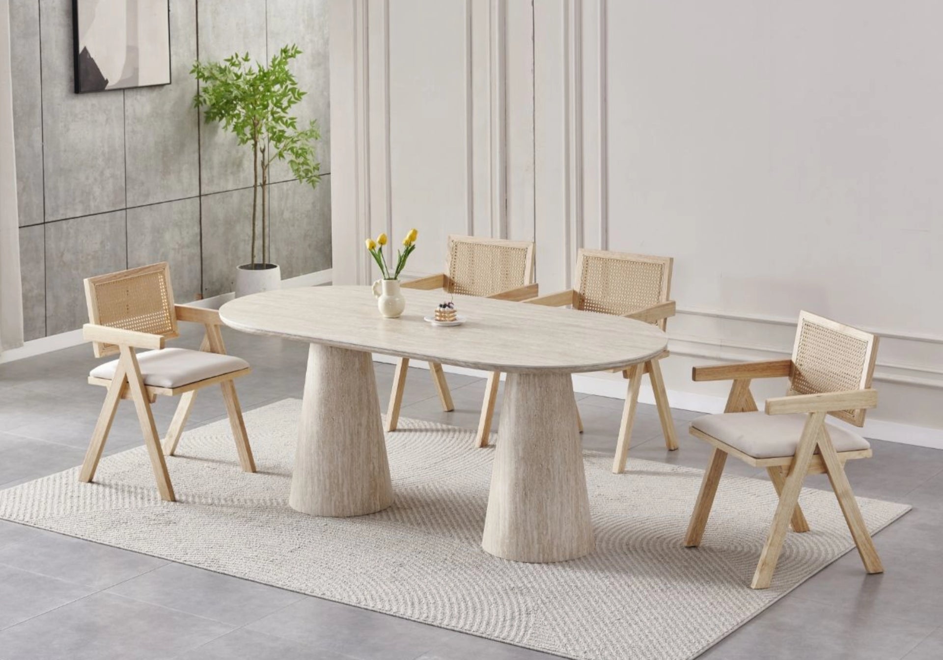 0 4465.jpg Ensemble Table Chaises Monza Travertin Cannage Naturel Vert