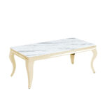 Table Basse Baroque Métal Doré Plateau Marbré Blanc 120x60x45 cm