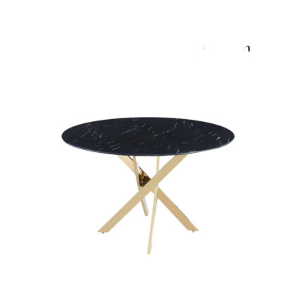 Table à Manger Ronde Jessica Marbre Noir Pieds Dorés 120 cm