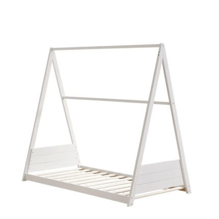 Lit Enfant Tipi Bois Blanc 90x190 cm Sommier Inclus