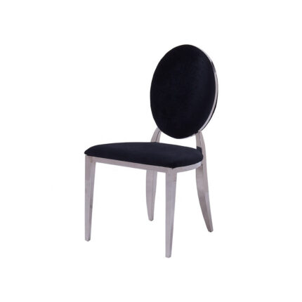 Lot 4 Chaises Salle à Manger Médaillon Velours Noir Pieds Chrome 50x52x108cm