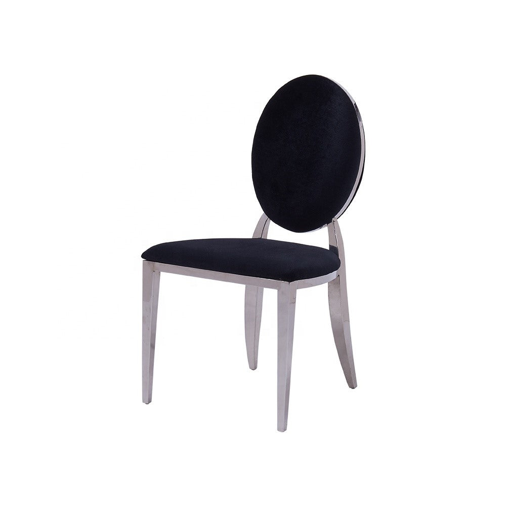 0 4479.jpg Lot 4 Chaises Salle à Manger Médaillon Velours Noir Pieds Chrome 50x52x108cm