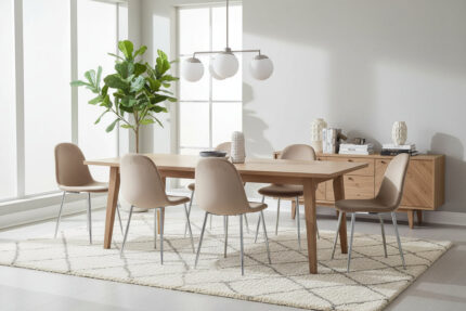 Lot de 6 Chaises Scandinaves Velours Taupe Pieds Chrome