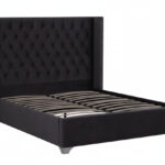 Lit Double Princesse Velours Noir Tête Capitonnée 180x200 cm
