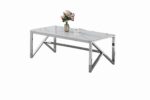Table Basse Majestique Verre Trempé Marbré Blanc Pieds Chrome 120x60x45 cm