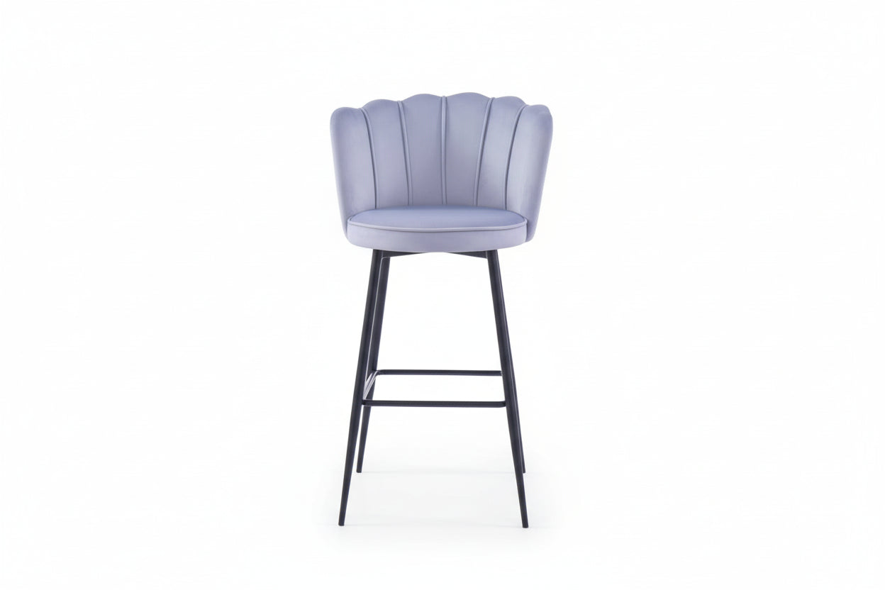 0 4489.jpg Lot 2 Tabourets de Bar Nymphea Velours Anthracite Réglables Pieds Métal Noir Hauteur Assise 69cm