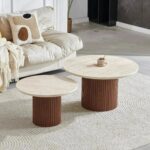 Tables Basses Rondes Gigognes Terra Travertin Bois Noyer Vert
