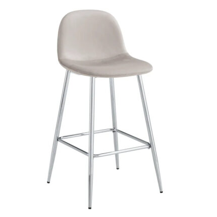 Lot 2 Tabourets de Bar Scandinave Velours Taupe Pieds Chrome