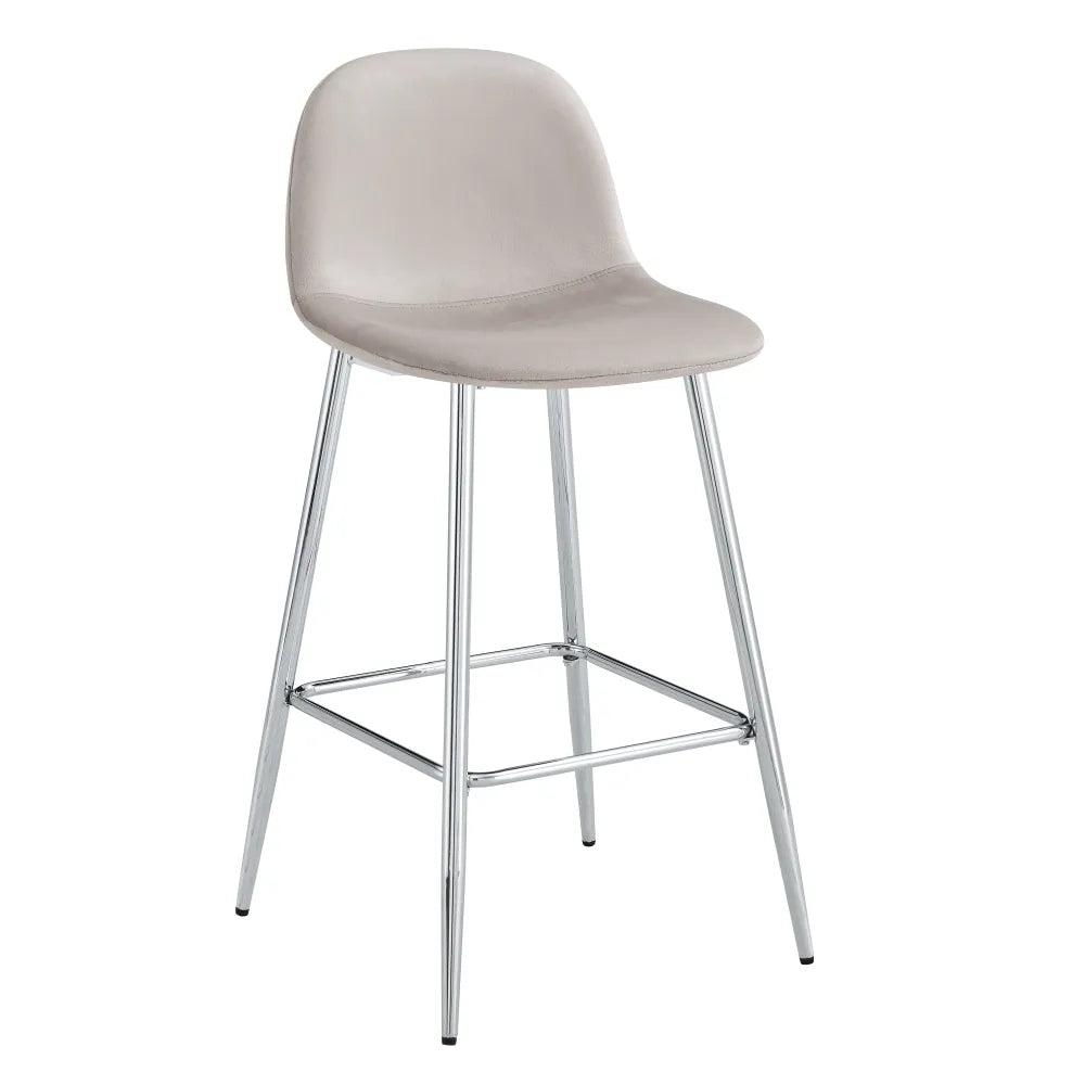 0 4492.jpg Lot 2 Tabourets de Bar Scandinave Velours Taupe Pieds Chrome