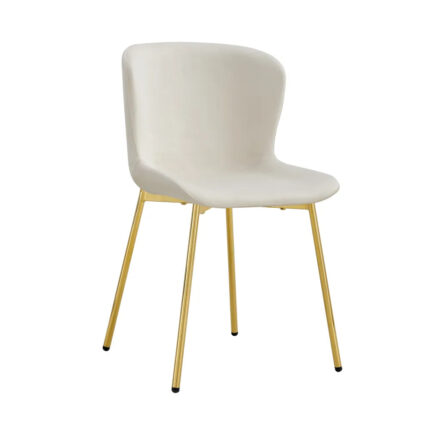 Lot 2 Chaises Salle à Manger Elen Velours Écru Pieds Gold