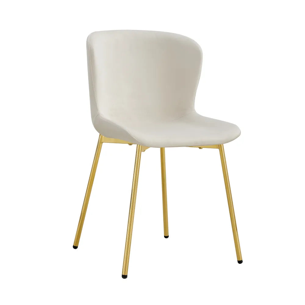 0 4495.jpg Lot 2 Chaises Salle à Manger Elen Velours Écru Pieds Gold