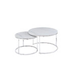 Lot de 2 Tables Basses Gigognes Arto Inox Verre Marbre Blanc