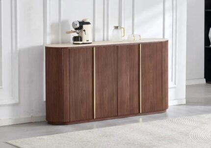 Buffet Ovale Terra Travertin Bois Noyer Vert