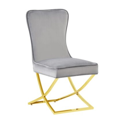 Lot de 4 Chaises Gabrielle Capitonnées Velours Gris Pieds Dorés