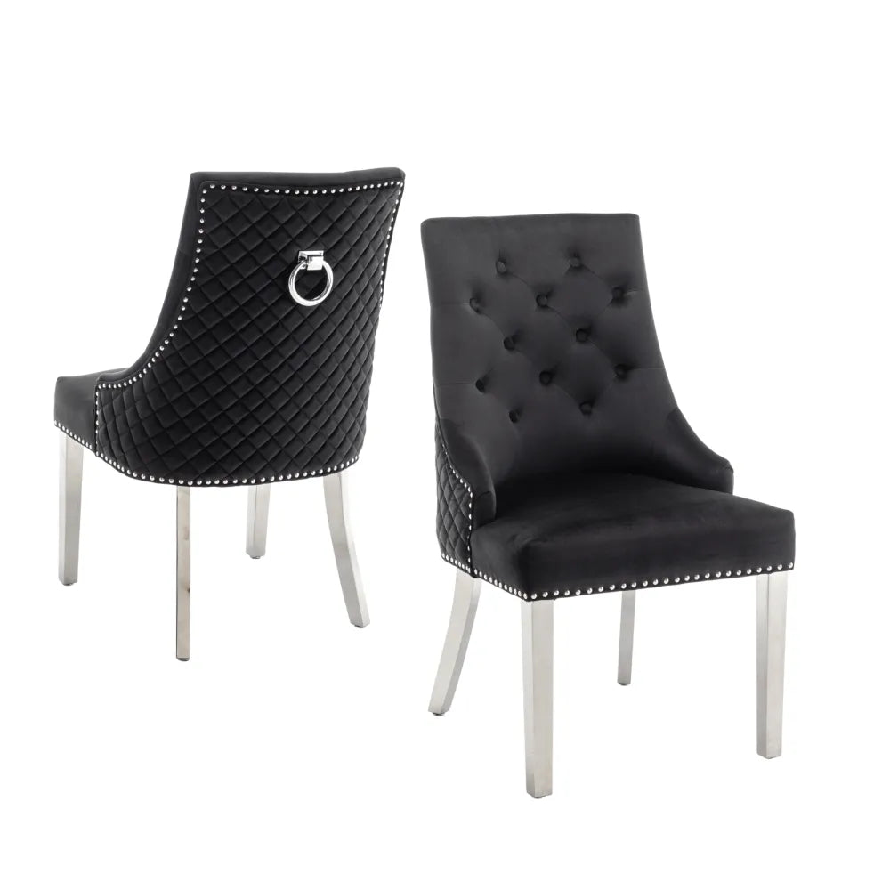 0 4506.jpg Lot de 2 chaises ANNEAU matelassée et cloutée Chrome velours - Noir