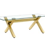 Table Basse IXE Verre Trempé Transparent Métal Doré 120x60x45 cm