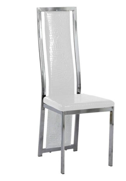 Lot de 6 chaises Dana simili cuir croco blanc contour chromé