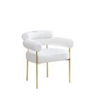 Lot de 2 Chaises BULLE avec Accoudoirs Velours Doudou Blanc & Pieds Gold 72x60x77 cm