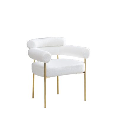 Lot de 2 Chaises BULLE avec Accoudoirs Velours Doudou Blanc & Pieds Gold 72x60x77 cm