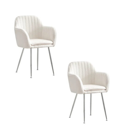 Lot de 2 Chaises Kanvas Velours Doudou Blanc Pieds Chromés