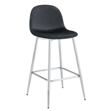 Lot 2 Tabourets de Bar Scandinave Velours Noir Pieds Chrome