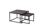 Lot de 2 Tables Basses Gigognes Belgrade Métal Noir Bois Gris 70x70x46 cm et 50x50x40 cm