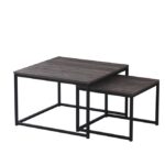 Lot de 2 Tables Basses Gigognes Belgrade Métal Noir Bois Gris 70x70x46 cm et 50x50x40 cm
