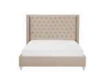 Lit Double Princesse Velours Beige 140x190 cm Sommier Inclus