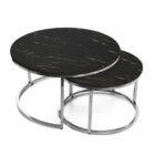 Lot de 2 Tables Basses Gigognes Arto Inox Verre Marbre Noir