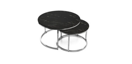 Lot de 2 Tables Basses Gigognes Arto Inox Verre Marbre Noir