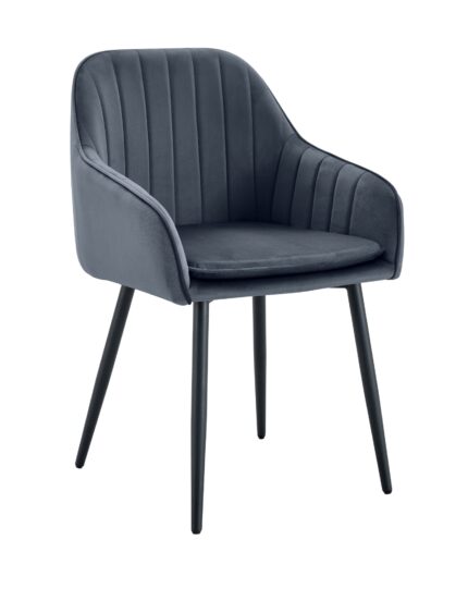 Lot de 2 Chaises Pams Velours Anthracite Pieds Métal Noir 45x46x82 cm