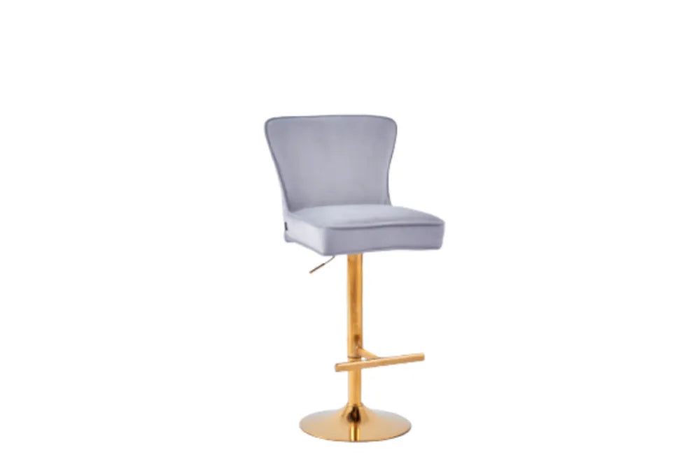Lot 2 Tabourets de Bar Gabrielle Velours Gris Pieds Gold Hauteur Assise 65cm