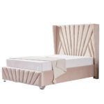 Lit Bonifacio Velours Beige Sommier Intégré 140x190 cm