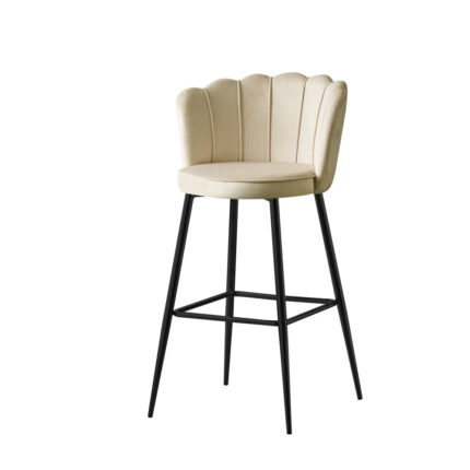 Lot 2 Tabourets de Bar Nymphea Velours Beige Réglables Pieds Métal Noir Hauteur Assise 69cm